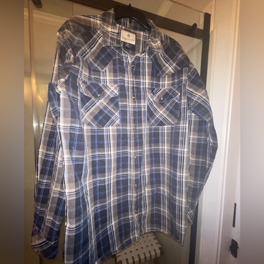 Legendary White Tales size XLT plaid button-up pearl buttons